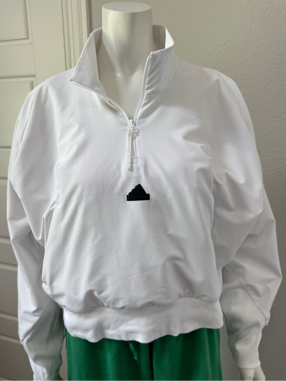 Adidas White Qtr zip ZNR Logo fully lined Athletic Jacket